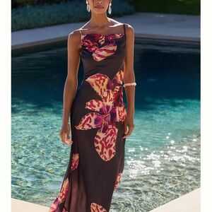 Anthropologie Black Maxi Dress with Pink Floral Pattern